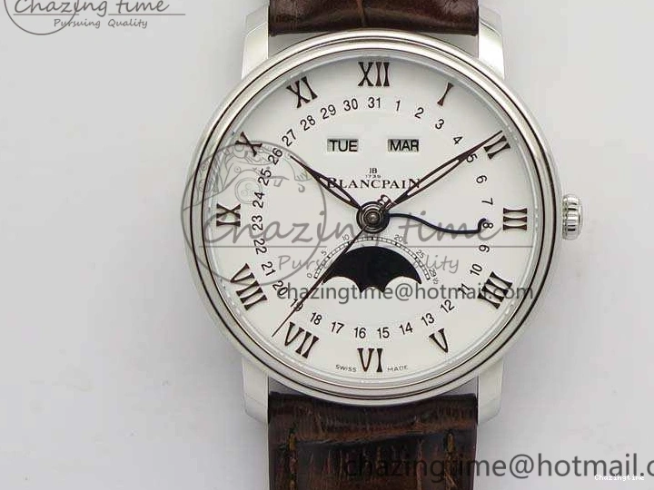 0416 FreshLook Villeret 6654 SS Complicated Function OMF 1:1 Best Edition White Dial On Brown Leather Strap A 8119